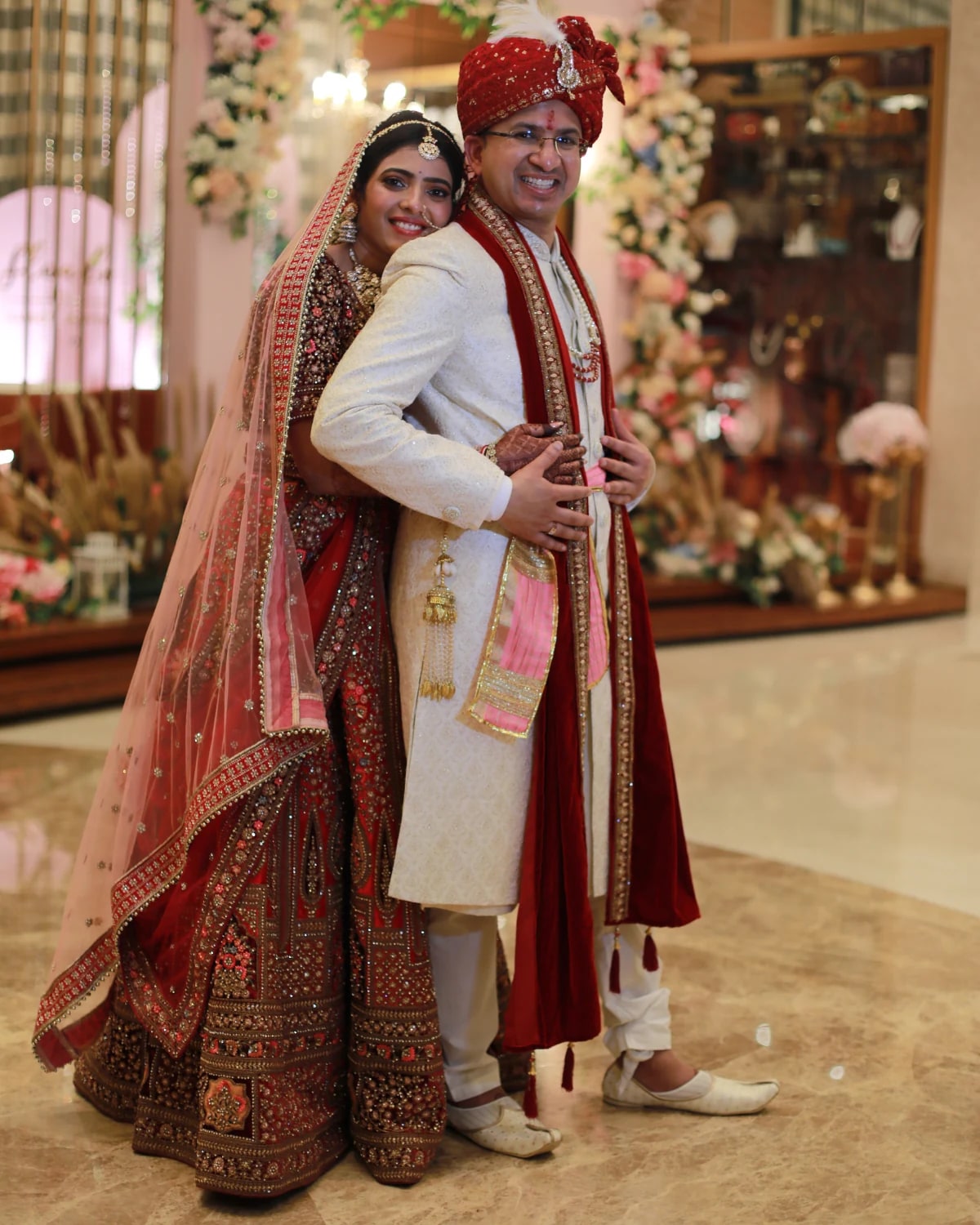 Bride and groom in traditional wedding clothing