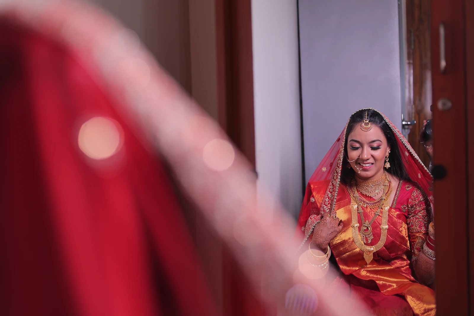 Bride reflected in a mirror
